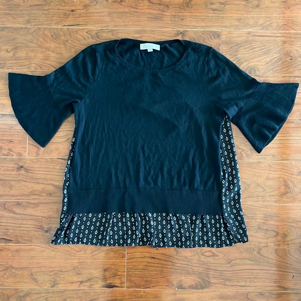 COPY - Loft Black and Navy Blue Short Bell Sleeve Blouse Shirt Top